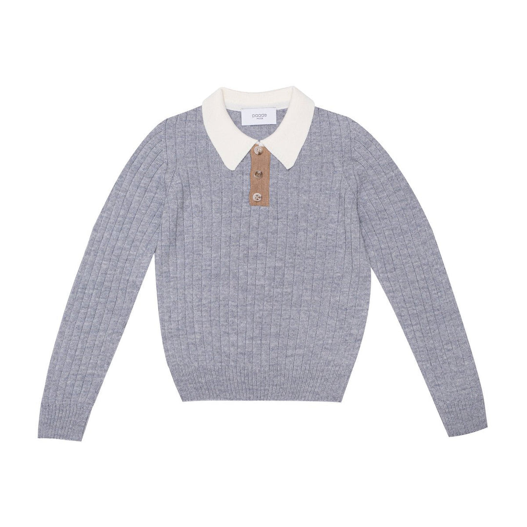 Wool Seamless Knit Polo Shirt - Grey - Posh New York