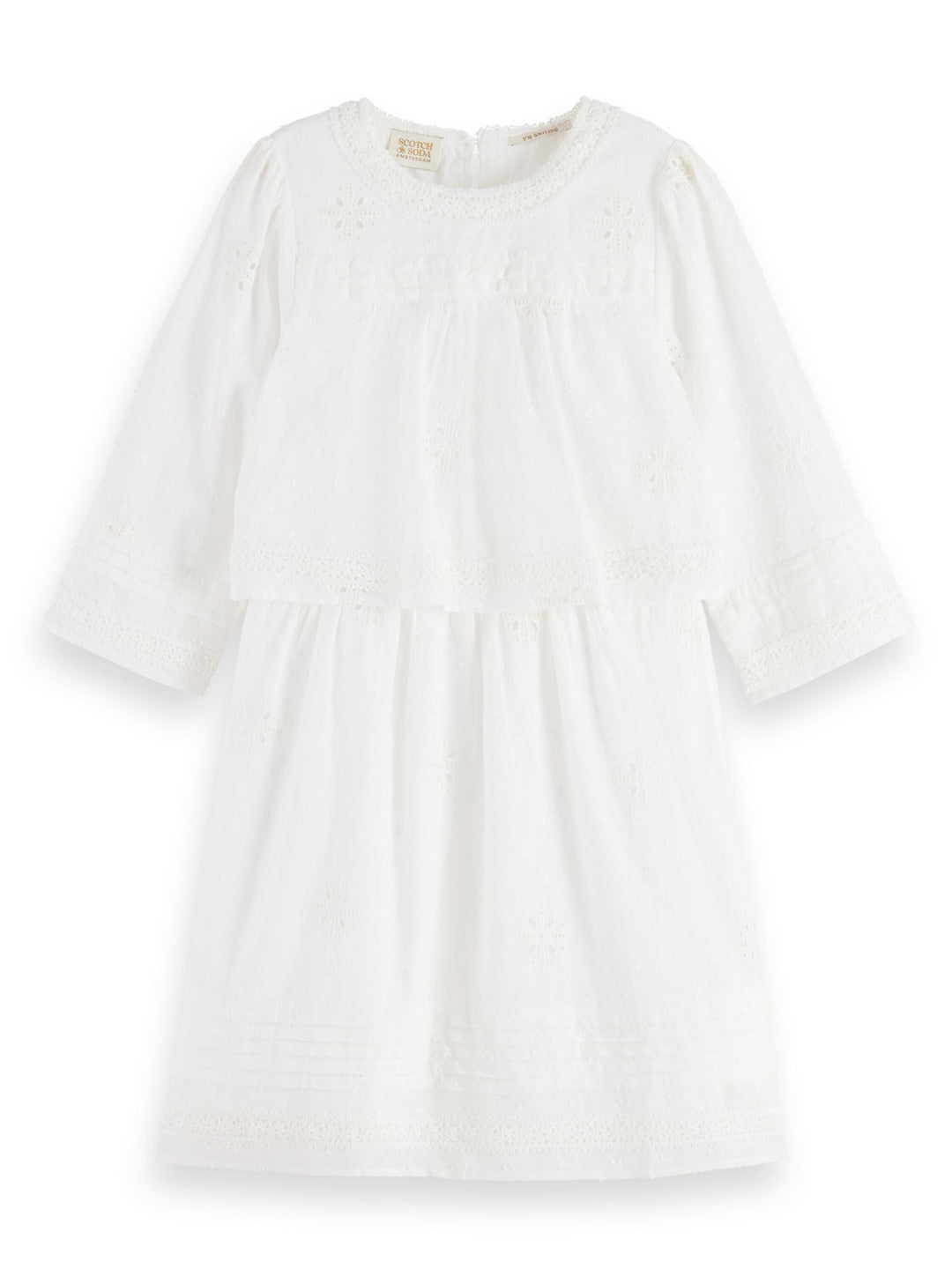 Broderie Anglaise 3/4 Sleeve Dress - Off White - Posh New York