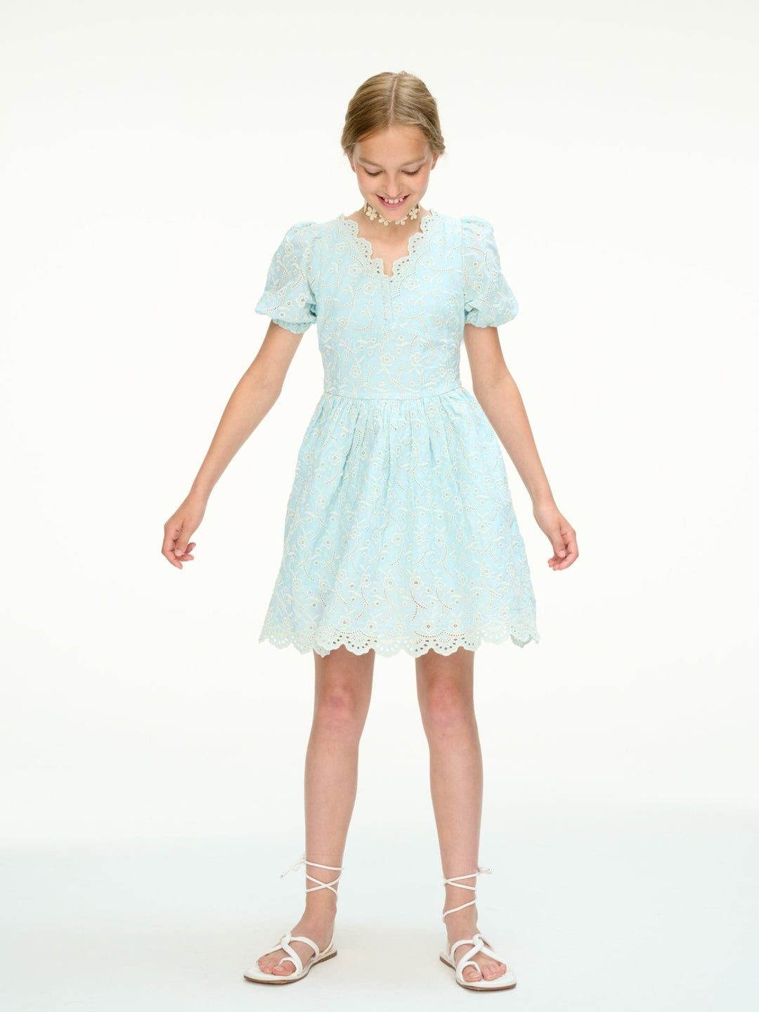 Broderie anglaise dress - washed sea - Posh New York