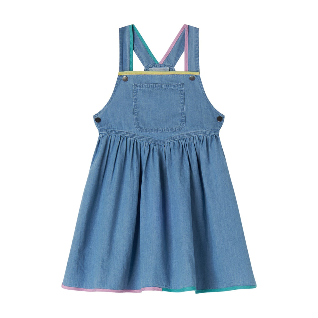 Chambray Dress with Colored Binding - Blue - Posh New York