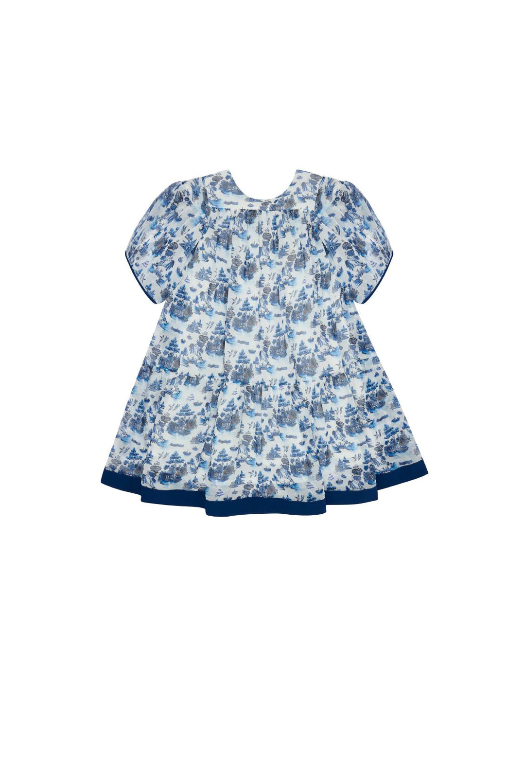 Chiffon voluminous dress in our own developed print with contrast - Willow Pattern - Posh New York