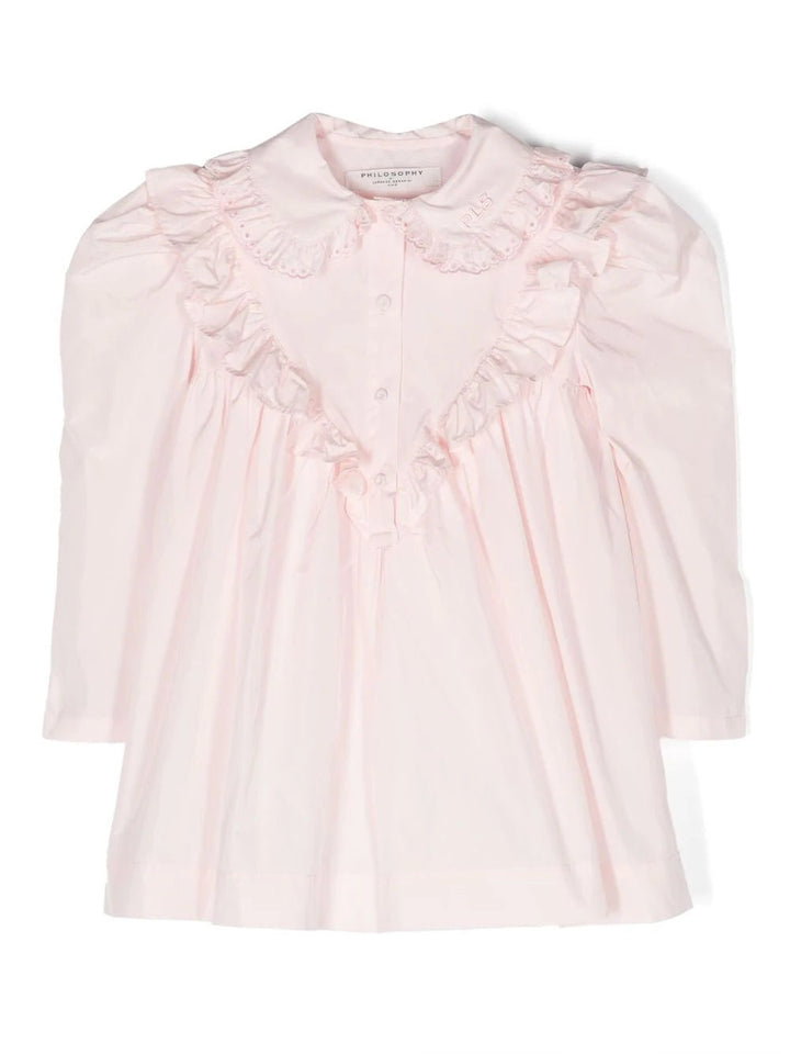 Collared Dress Button With Ruffled Detail - C005 Rose - Posh New York