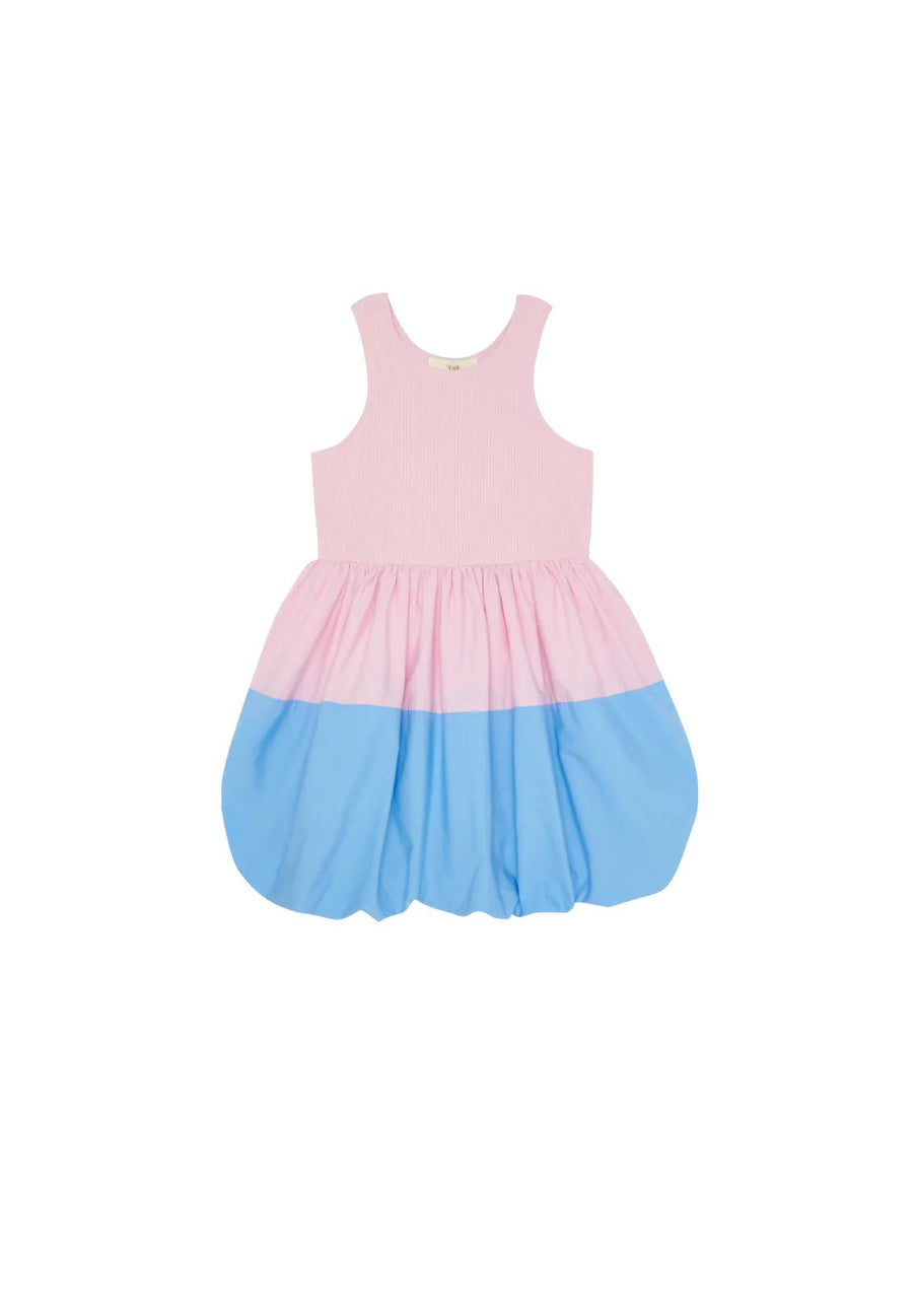 Colour-block cotton rib bodice dress with cotton poplin bubble - Orchid & Sky - Posh New York