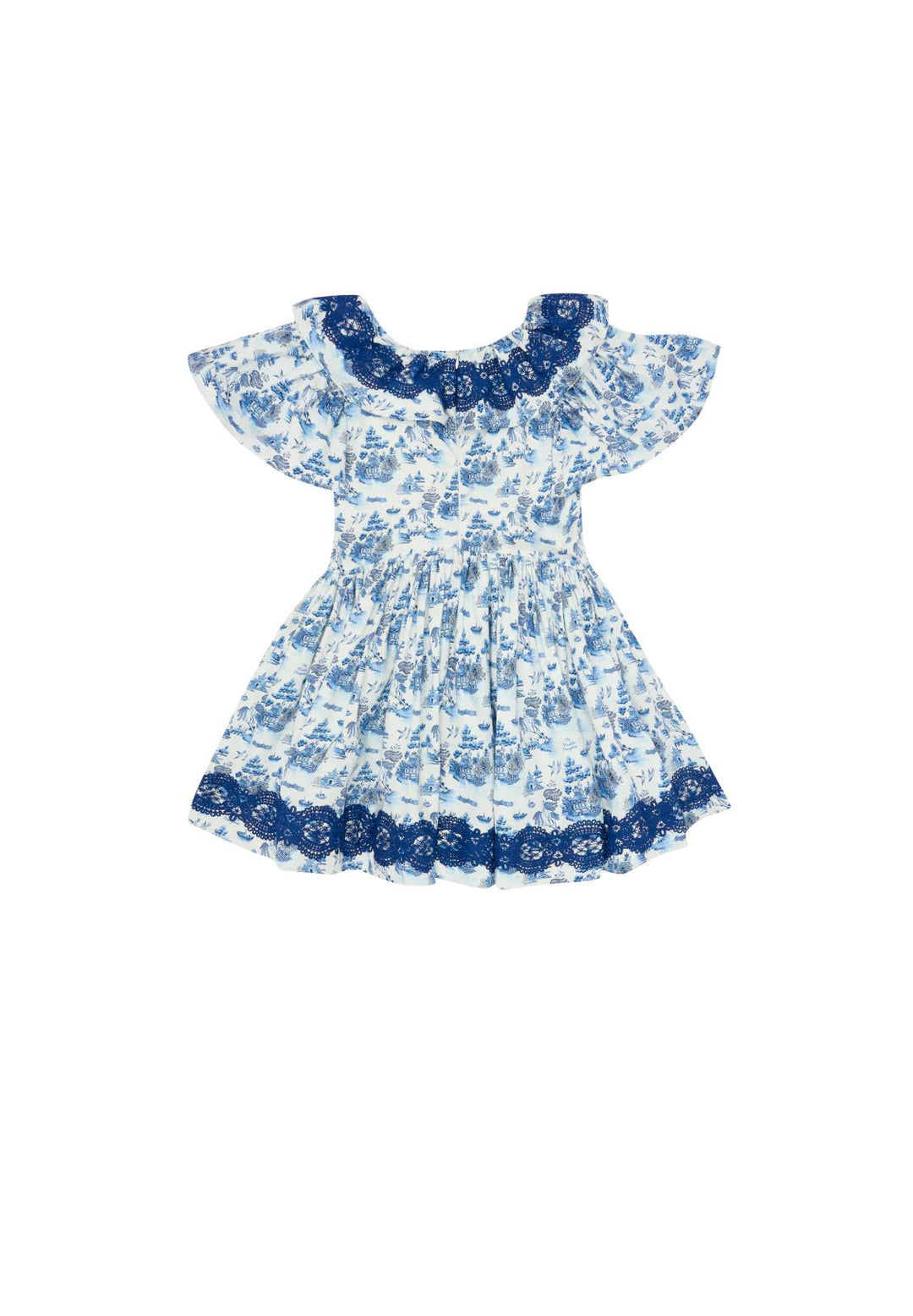 Cotton poplin mini dress with shaped waistline detail - Willow Pattern - Posh New York