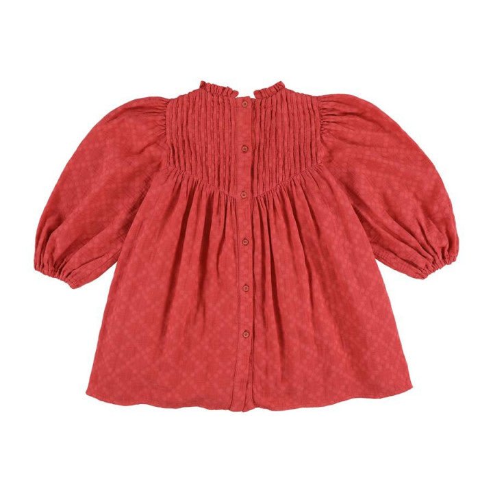 Dress with pleats on the chest and collar - Cherry - Posh New York