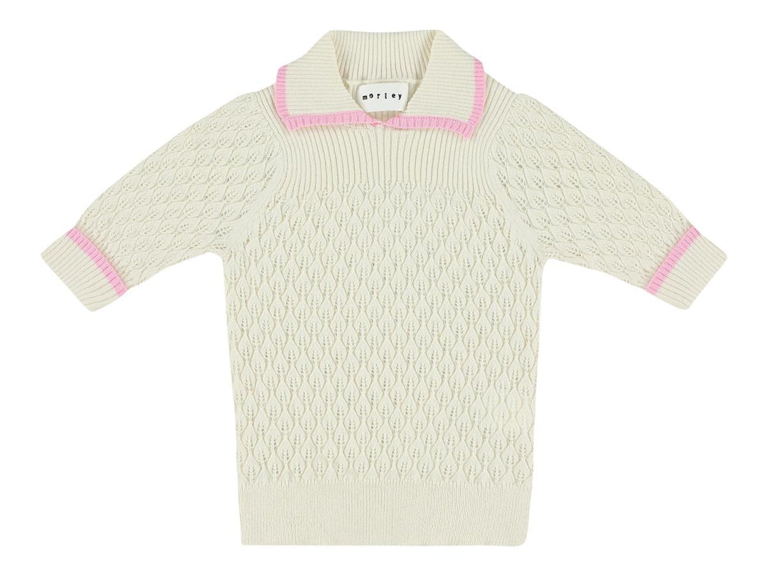 fitted sweat with small collar and short sleeves - Cream - Posh New York