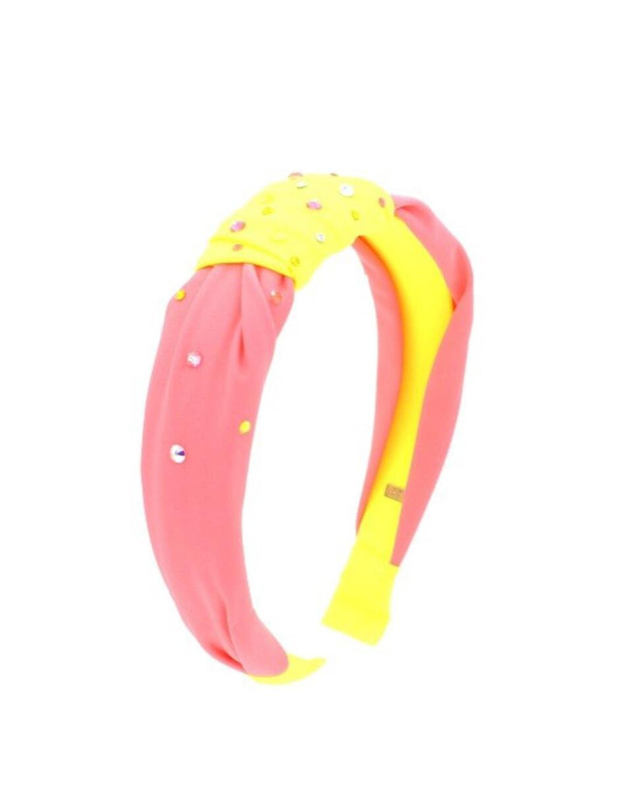 Flat Bow Spandex Hedband - Pink And Yellow - Posh New York