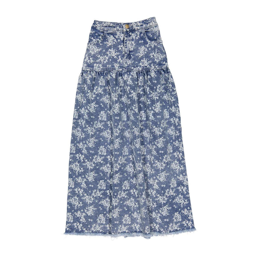 Floral Denim Maxi Skirt - Floral Denim - Posh New York