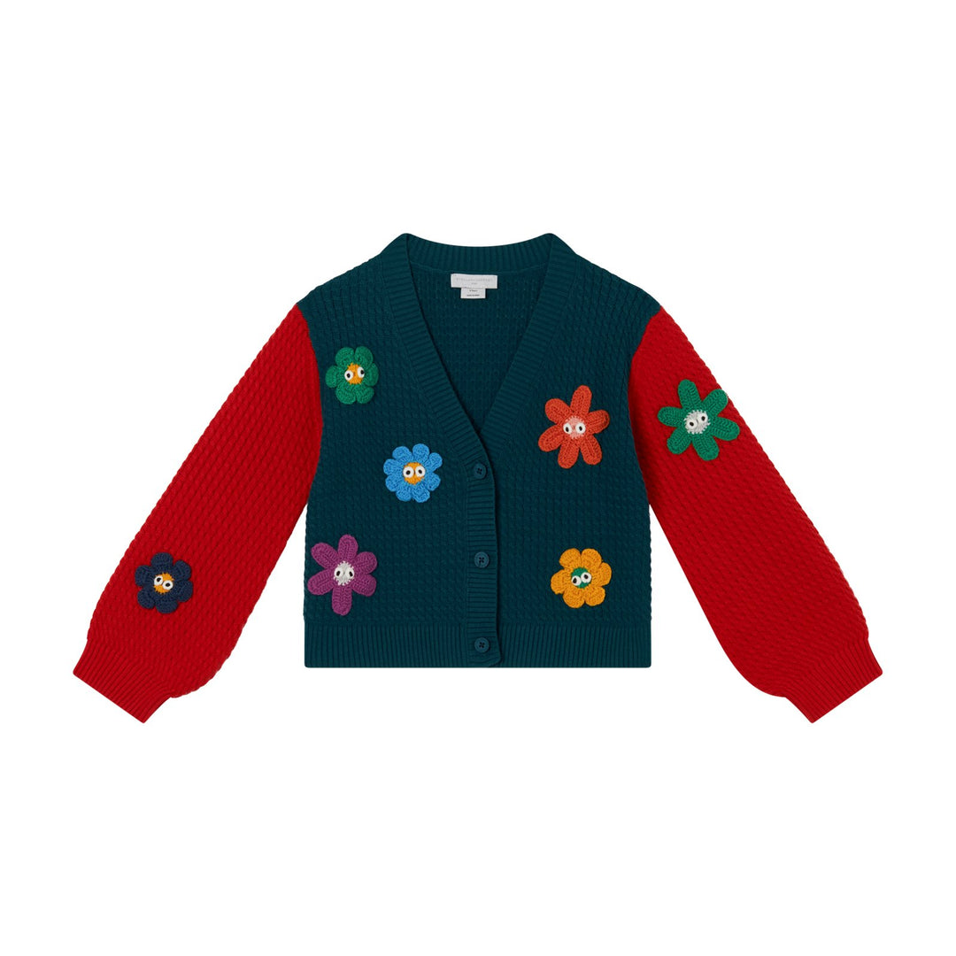 GIRL CARDIGAN WITH 3D FLOWERS - 437 Red - Posh New York