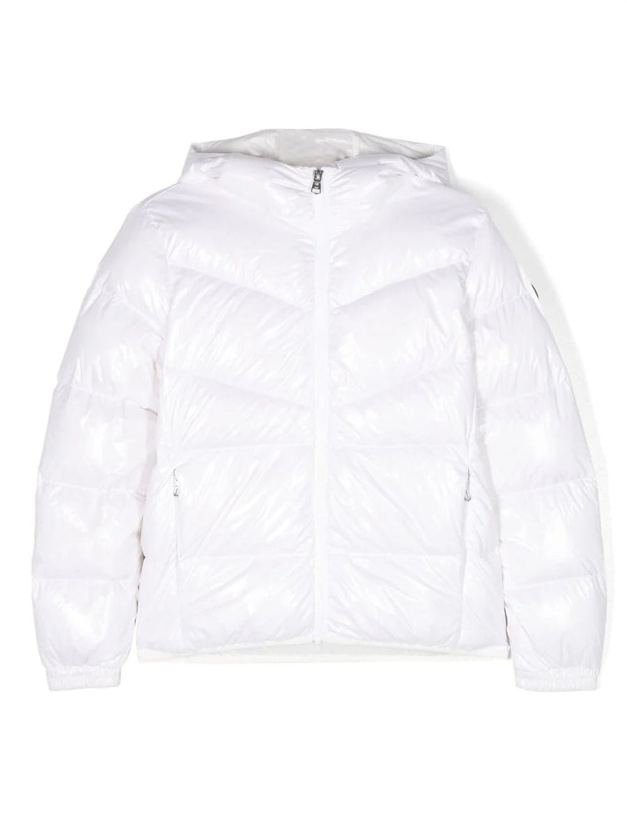 Hooded Down Coat in Shiny - White - Posh New York
