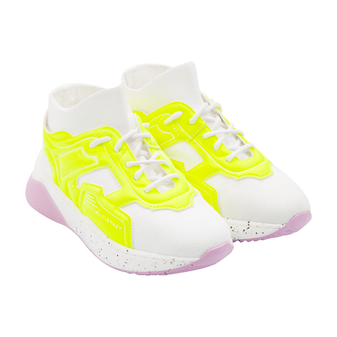 Knit Sock Active Trainers with Fluo Details - White - Posh New York
