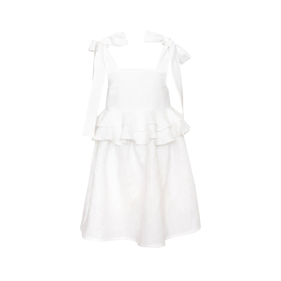 Linen Dress with Ties Cruise - White - Posh New York