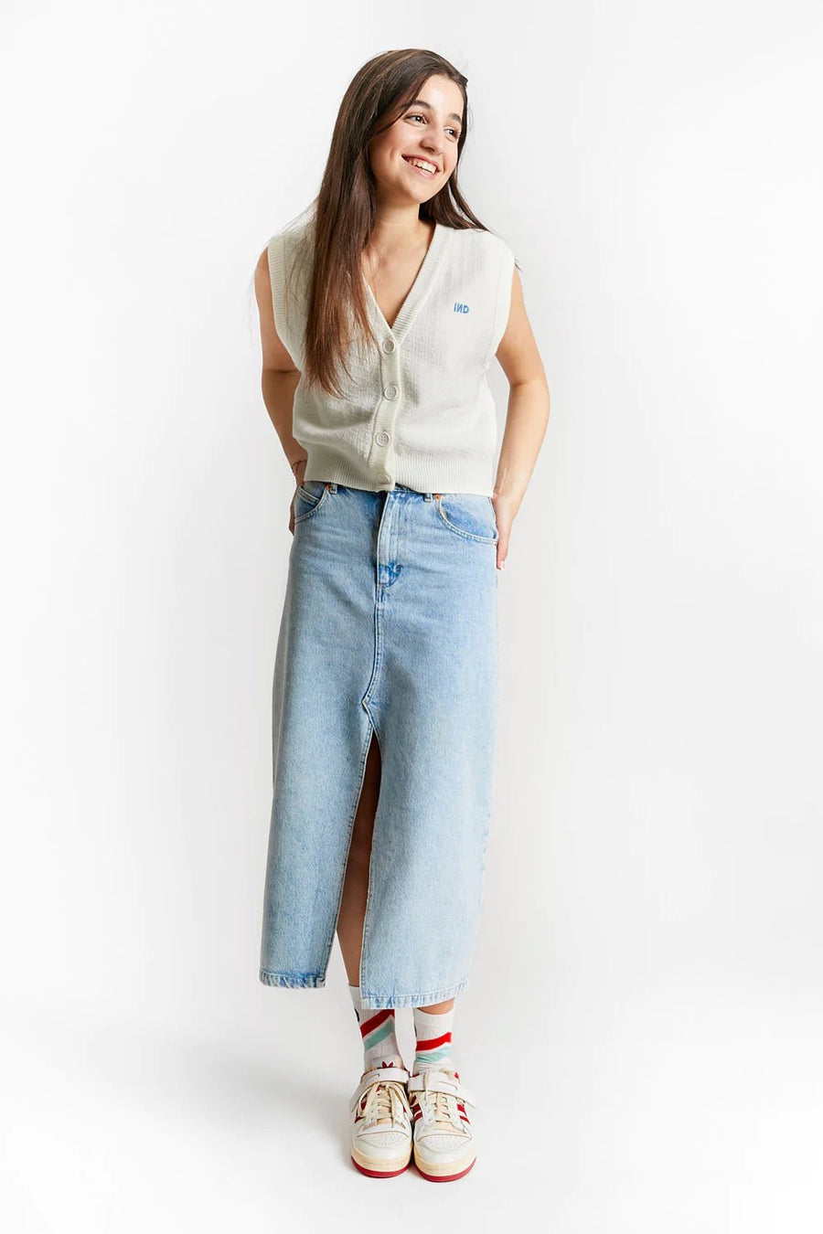 Long Skirt with Front Split - Denim - Posh New York