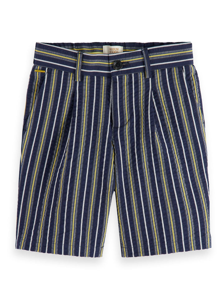 Longer Length Seersucker Shorts - Navy White - Posh New York