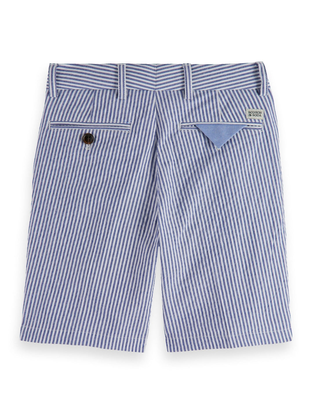 Mid Length Seersucker Chino Shorts - Blu Stripe - Posh New York