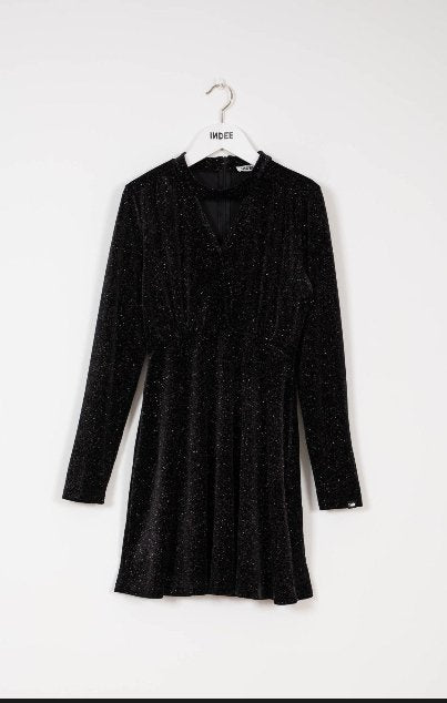 Mid Ls Velour Glitter Dress - Black - Posh New York