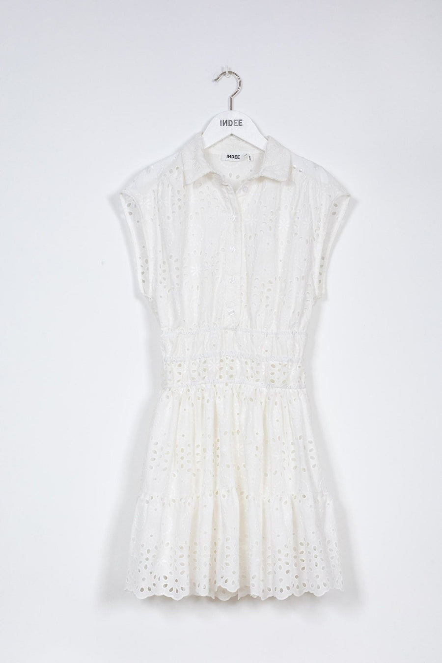 Midi English Embroidery Dress - Off White - Posh New York