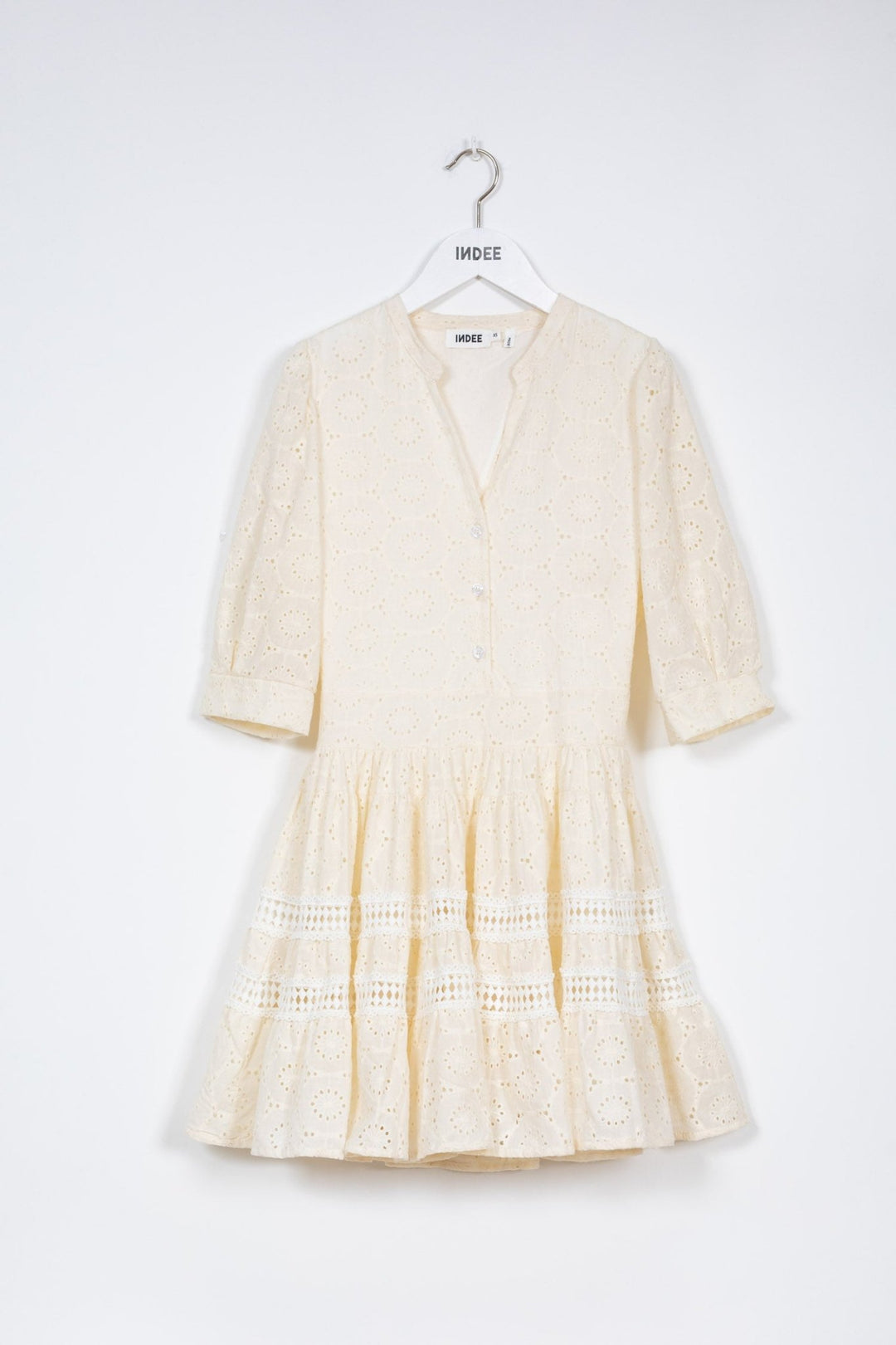 Midi Lace Dress with 3/4 Sleeve - Off White – Posh New York