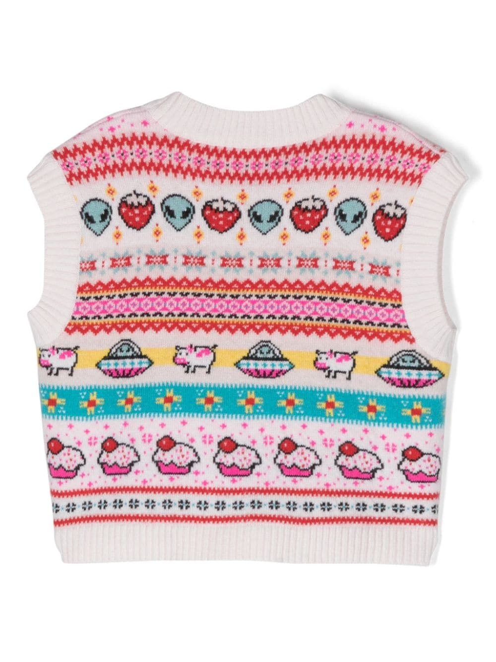 Patterned Jacquard Knit Vest With Logo Detail - D230 Multi - Posh New York