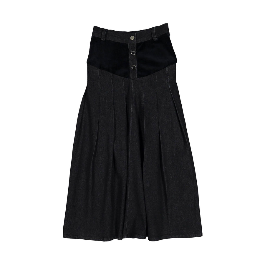 Pleated Velvet Jean Skirt - Black - Posh New York