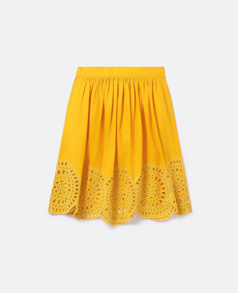 Popeline Skirt with Embroidery Anglaise - Yellow - Posh New York