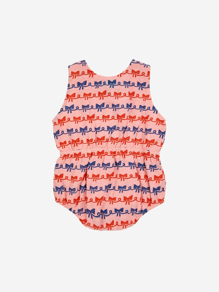 Ribbon Bow All Over Woven Romper - Pink - Posh New York