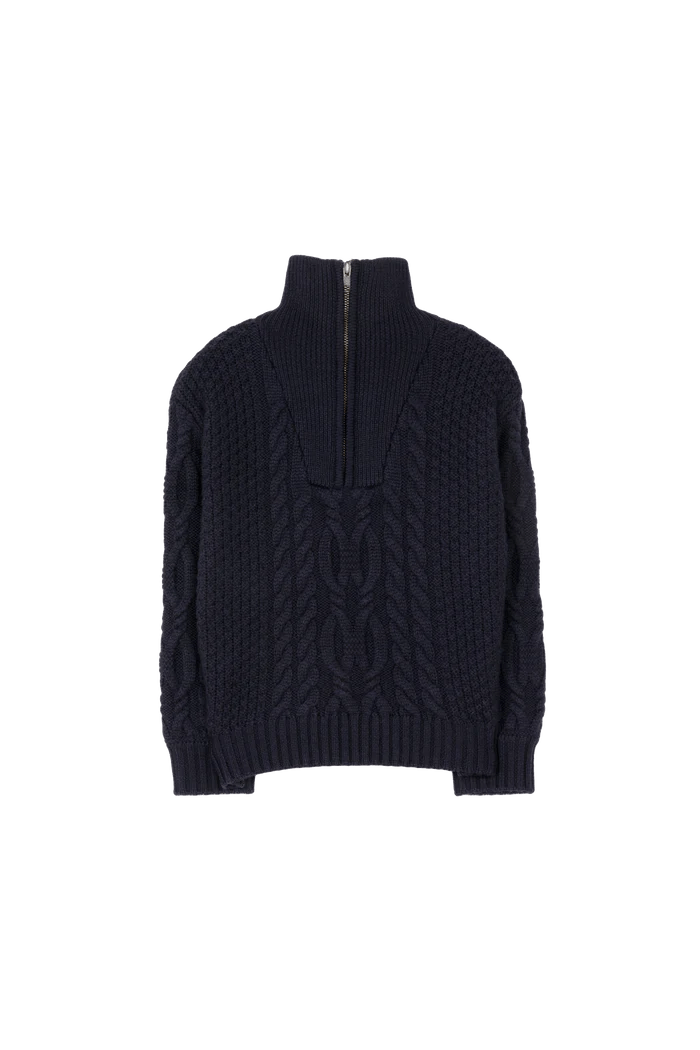 Sasha Navy Cable Half Zipped Sweater - Navy - Posh New York