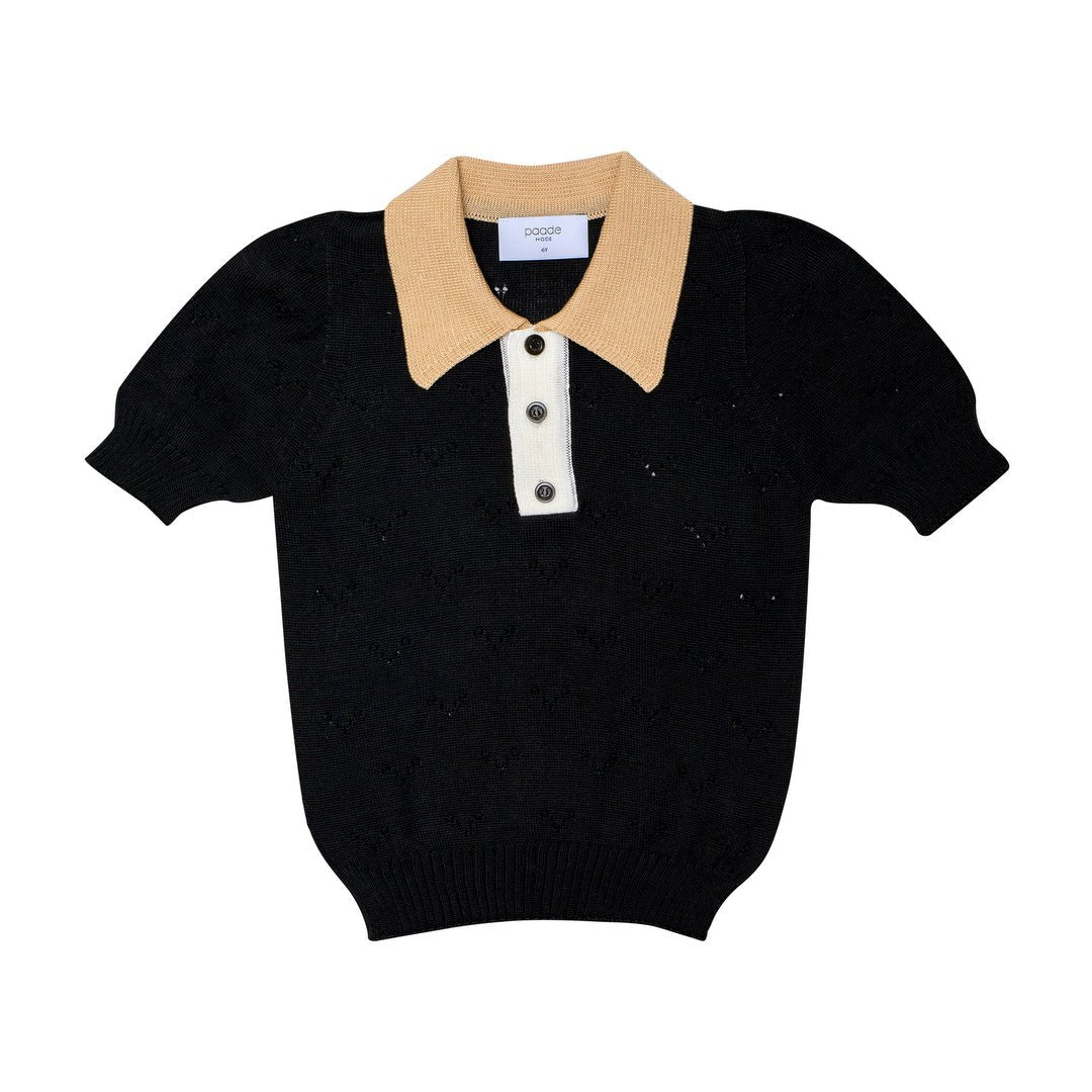 Seamless Knit Polo Shirt Wave - Black - Posh New York