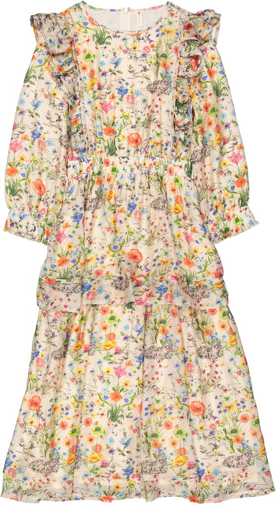 Sketch Floral Ruffle Dress - Beige - Posh New York