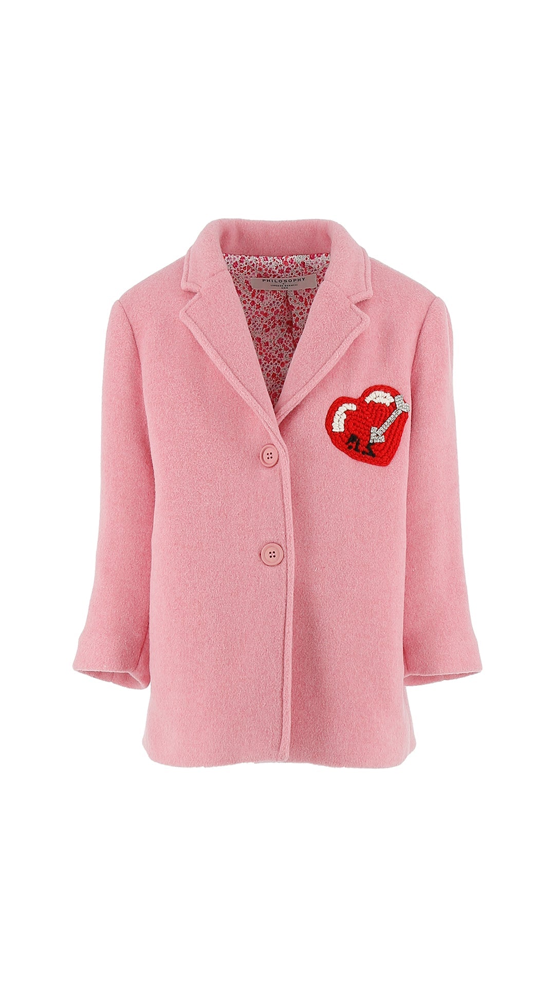 Sleeve Wool Coat With Heart Logo Patch Detail - C144 Bright Pnk - Posh New York