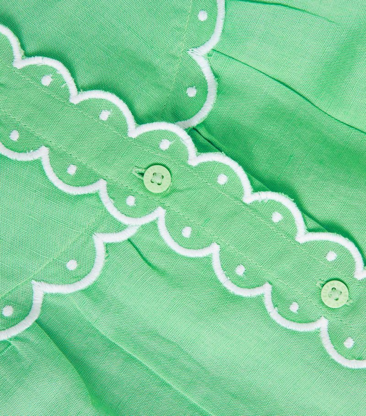 SS Linen Dress with Embro Details - Green - Posh New York