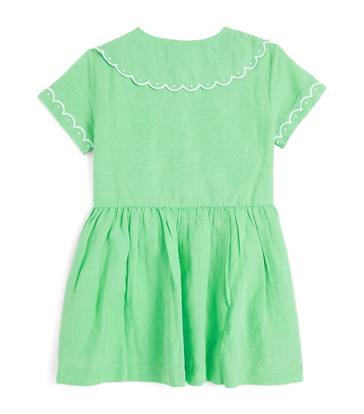 SS Linen Dress with Embro Details - Green - Posh New York