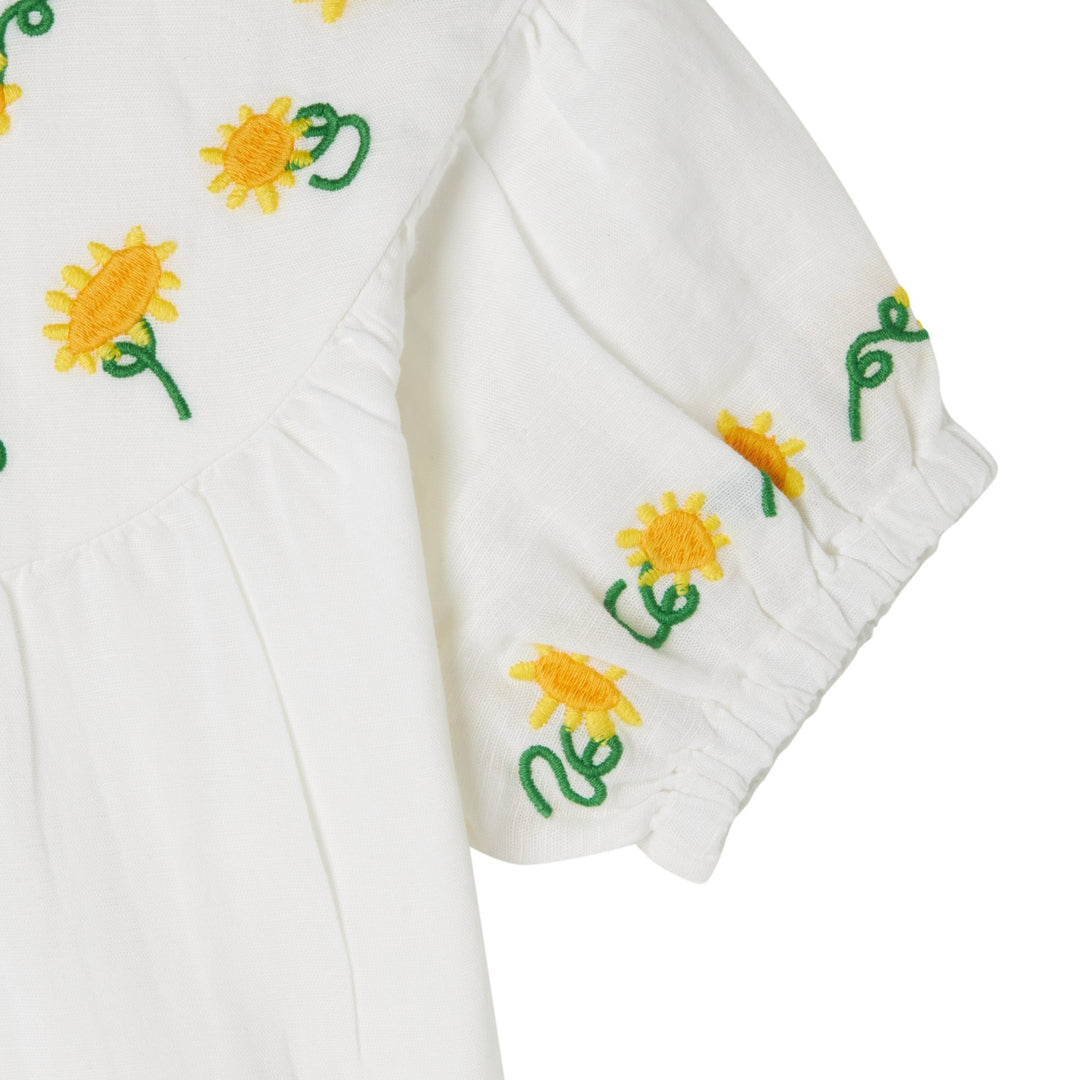 SS Linen Top with Sunflowers Embro - White - Posh New York