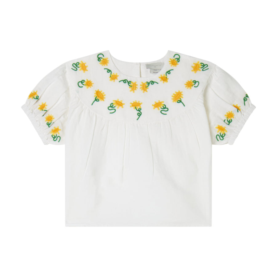 SS Linen Top with Sunflowers Embro - White - Posh New York