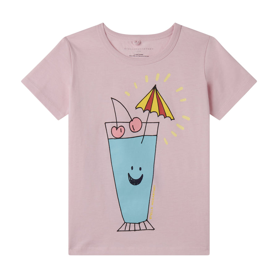 SS Tee with Blue Cocktail Print - Pink - Posh New York