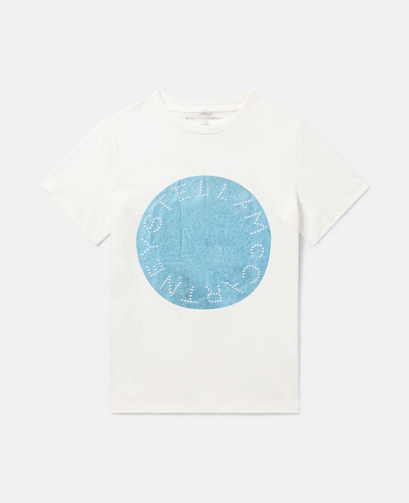 SS Tee with Foiled Logo Disk Print - White - Posh New York