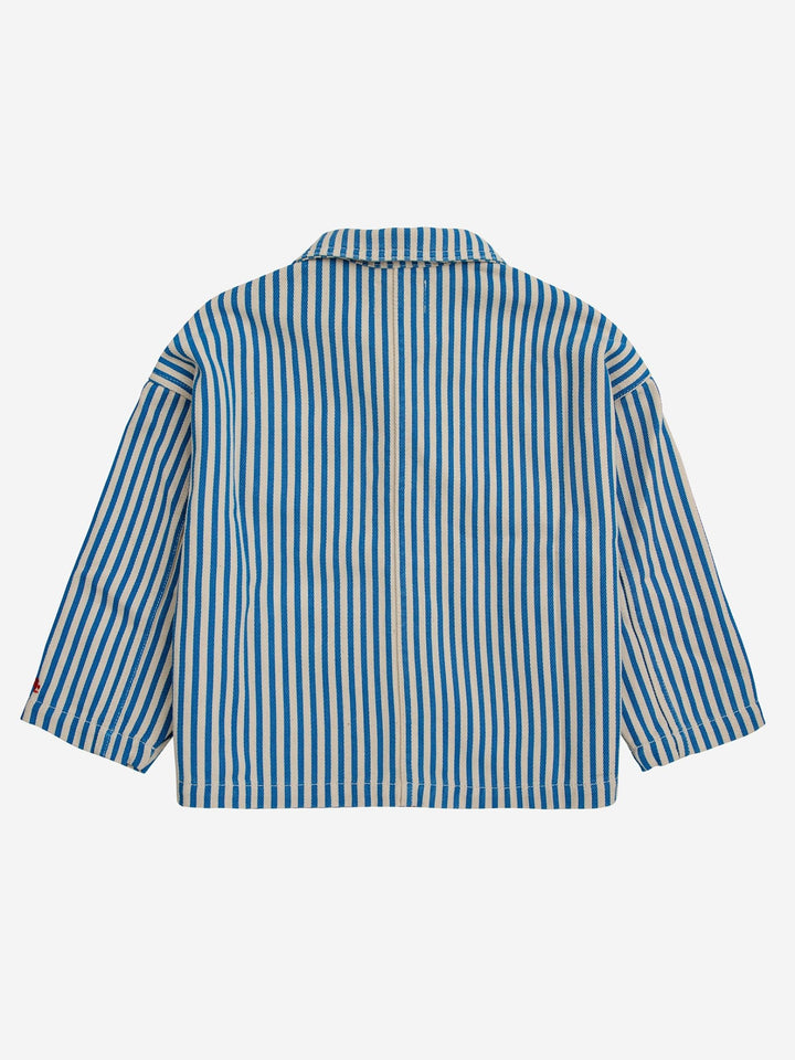 Striped Color Block Denim Jacket - Blue - Posh New York