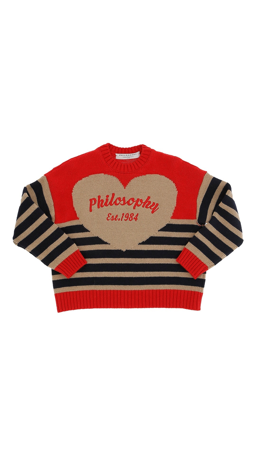 Striped Sweater With Logo Print - Red/Navy - Posh New York
