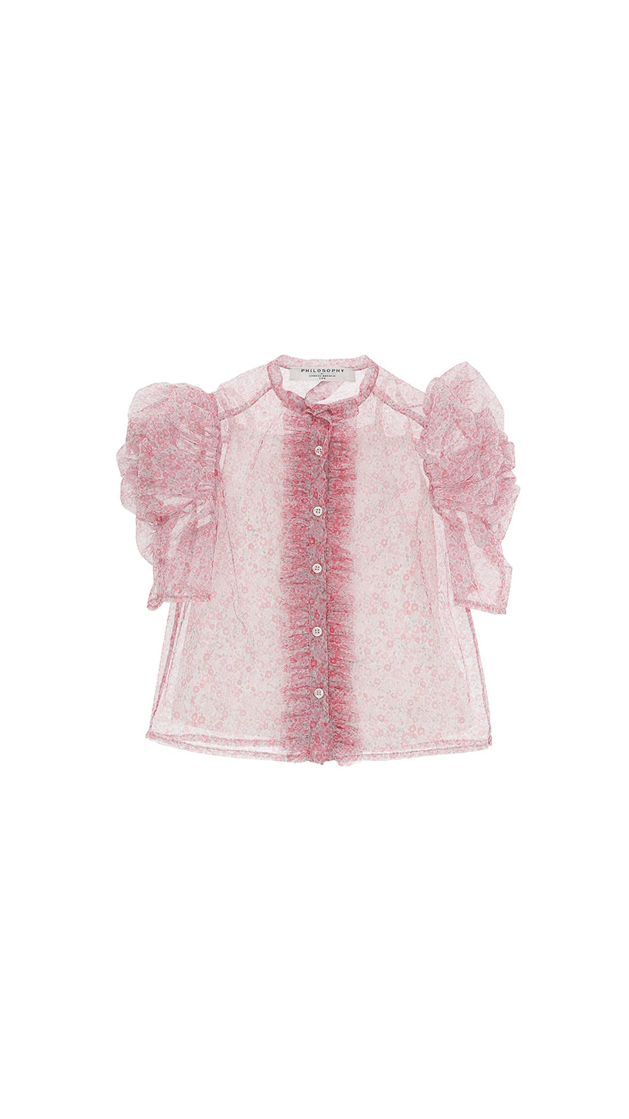 Tulle Shirt Button And Ruffle Detail - Multi - Posh New York