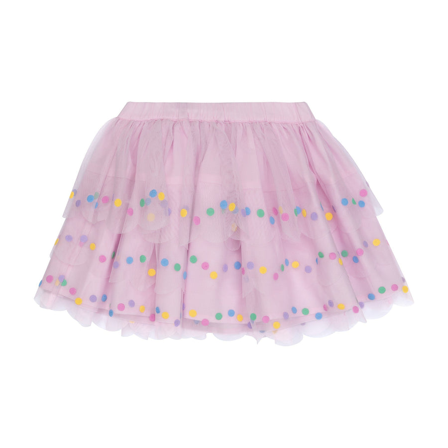 Tulle Skirt with Multicolor Dots Print - Pink - Posh New York
