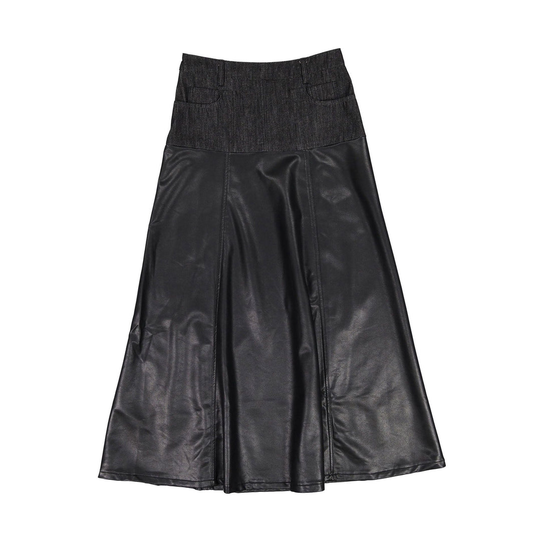 Two Tone Leather Maxi Skirt - Black - Posh New York