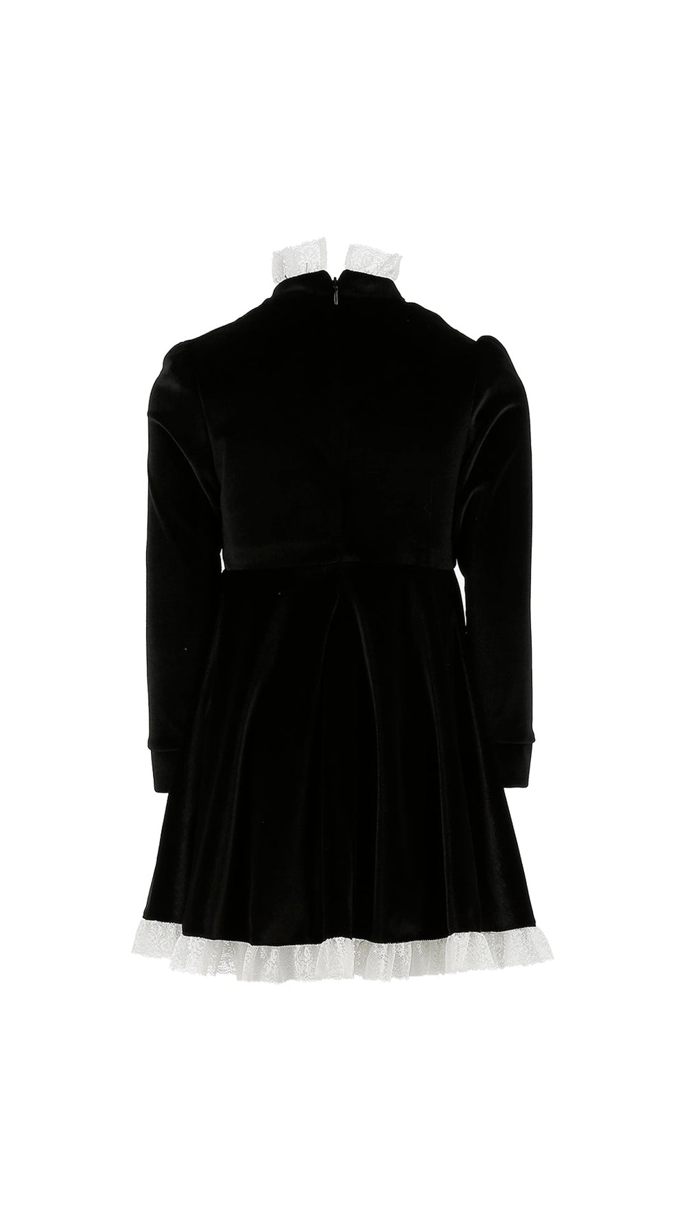 Velvet Dress Collared W/ Lace Trim - Black - Posh New York
